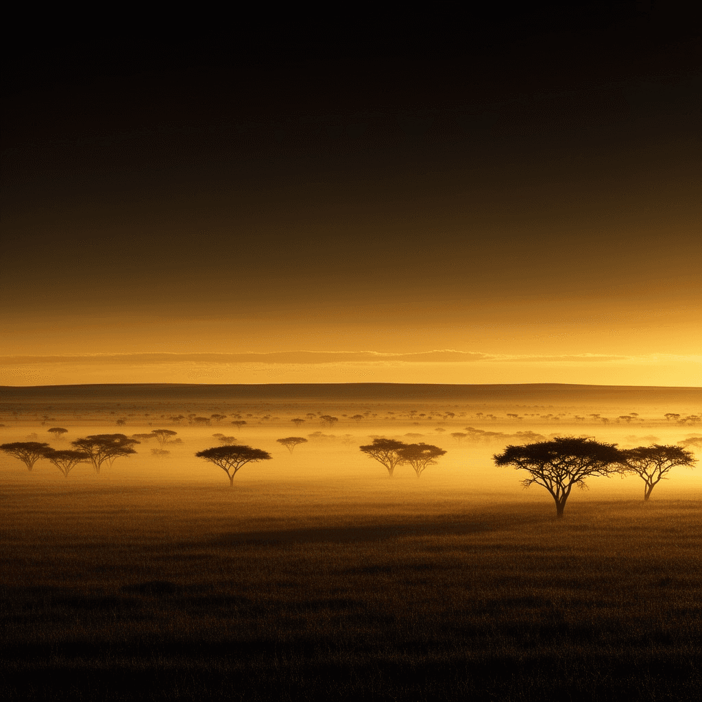Sunrise over the South African Highveld plateau with golden grasslands stretching to the horizon
